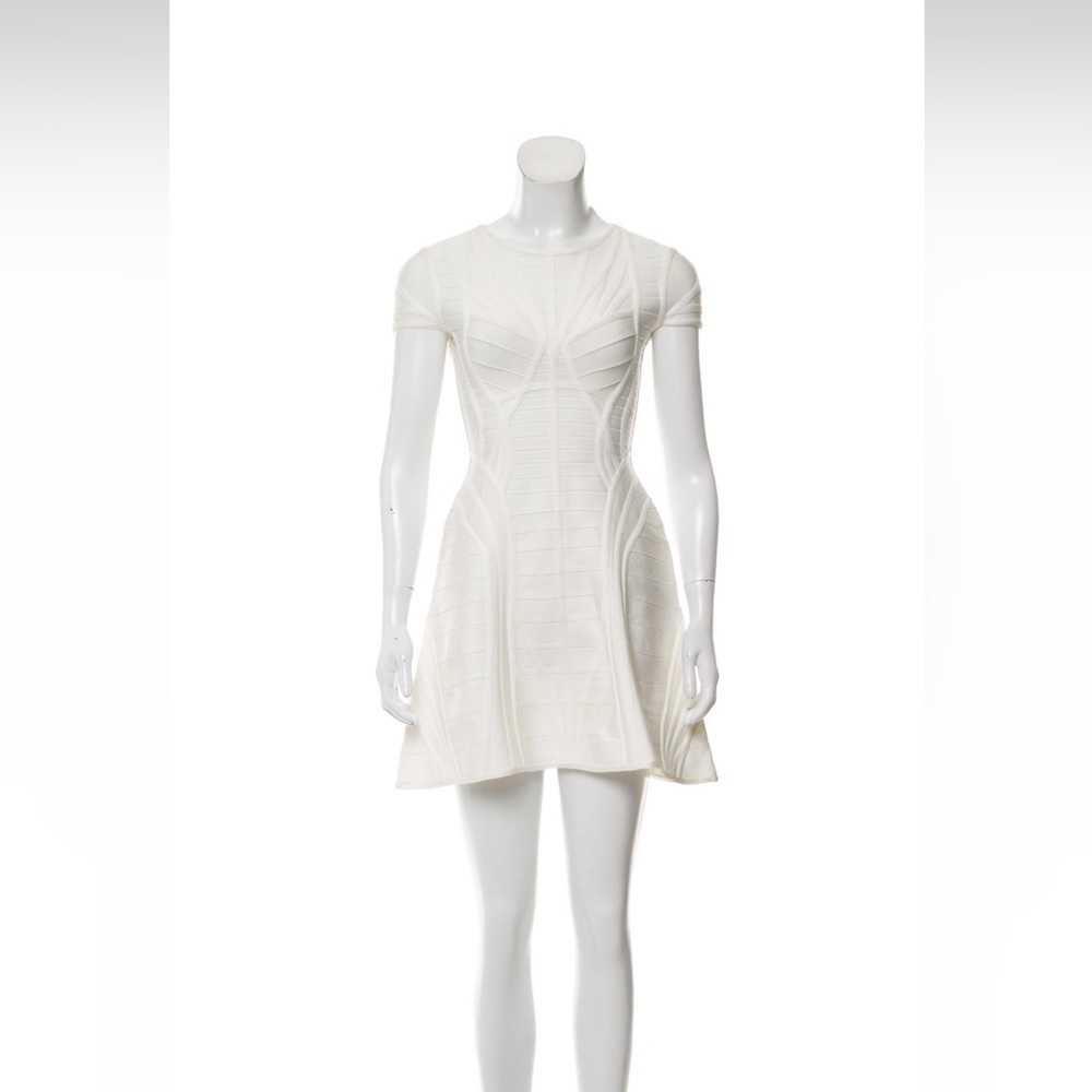 Cream Herve Leger Kaysen Bandage Dress XS